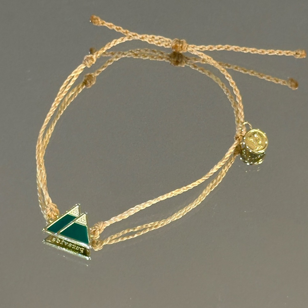 Pura Vida Beige Braided Bracelet with Green Enamel Triangle Charm